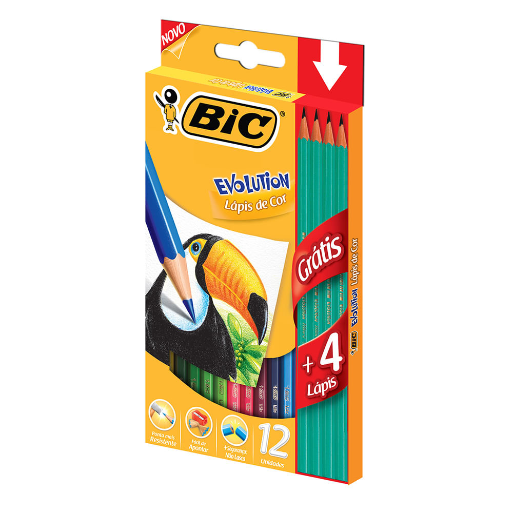 Kit Lapiz BIC 12 Colores + Lápiz Grafite BIC Evolution 4 Unidades